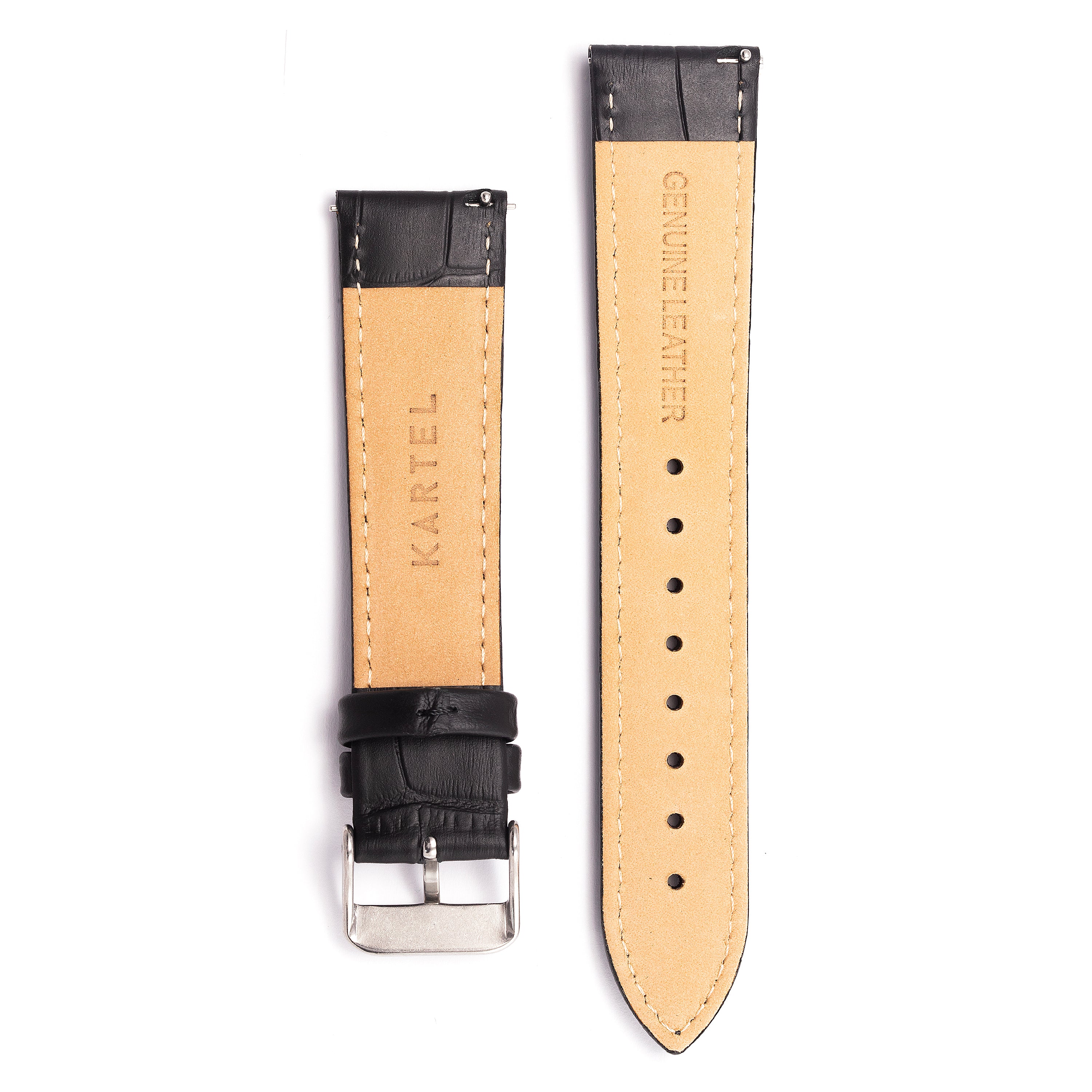 20mm Black Mock-croc Leather watch Strap